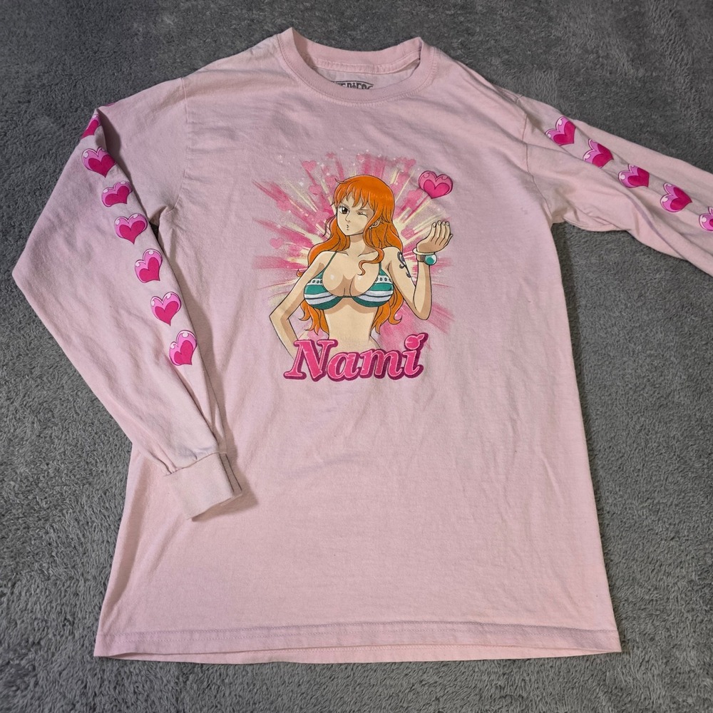 Ripple Junction Womens S One Piece Long Sleeve T-Shirt Pink Nami Heart Graphic